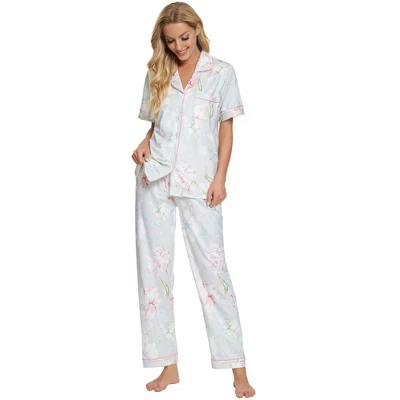 Cheibear Womens 2pcs Floral Button Down Pajama Set Nightwear Sleepwear 1 Cheibear Womens 2pcs Floral Button Down Pajama Set Nightwear Sleepwear