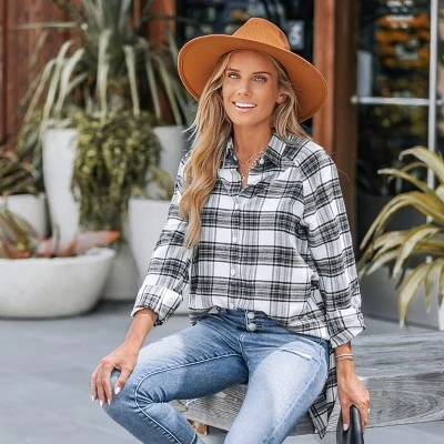 Women's Plaid Button-Front Flannel Shirt - Cupshe 2 Women's Plaid Button-Front Flannel Shirt - Cupshe - Image 2