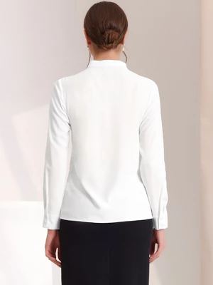 Allegra K Women's Pleated Mock Neck Pearl Decor Elegant Work Blouse 3 Allegra K Women's Pleated Mock Neck Pearl Decor Elegant Work Blouse - Image 3