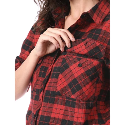 Allegra K Women Check Roll Up Sleeves Flap Pockets Brushed Shirt 6 Allegra K Women Check Roll Up Sleeves Flap Pockets Brushed Shirt - Image 6