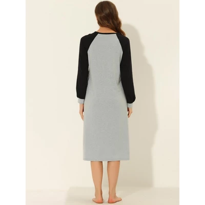 Cheibear Women's Sleepshirt Pajama Dress Long Sleeves With Pockets Henley Lounge Nightgown 2 Cheibear Women's Sleepshirt Pajama Dress Long Sleeves With Pockets Henley Lounge Nightgown - Image 2