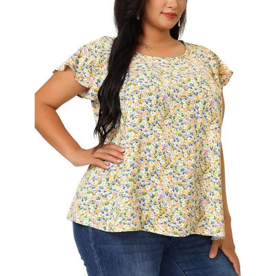 Agnes Orinda Women's Plus Size Floral Short Sleeve Casual Blouse 6 Agnes Orinda Women's Plus Size Floral Short Sleeve Casual Blouse - Image 6