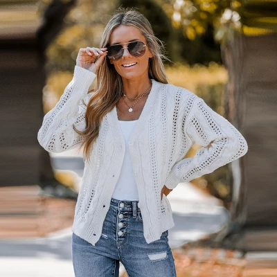 Women's Cable Knit Button-Front Cardigan - Cupshe 2 Women's Cable Knit Button-Front Cardigan - Cupshe - Image 2