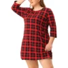 Agnes Orinda Women's Plus Size Knit 3/4 Sleeve Plaid Pajamas Sleepdress