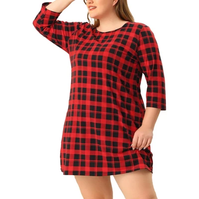 Agnes Orinda Women's Plus Size Knit 3/4 Sleeve Plaid Pajamas Sleepdress 1 Agnes Orinda Women's Plus Size Knit 3/4 Sleeve Plaid Pajamas Sleepdress