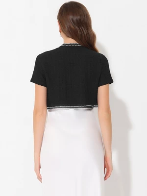 Allegra K Women's Contrast Trim Open Front Cropped Short Sleeve Bolero Shrug 2 Allegra K Women's Contrast Trim Open Front Cropped Short Sleeve Bolero Shrug - Image 2