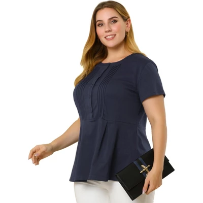 Agnes Orinda Women's Plus Size Pintuck Half Placket Button Front Peplum Blouses 3 Agnes Orinda Women's Plus Size Pintuck Half Placket Button Front Peplum Blouses - Image 3