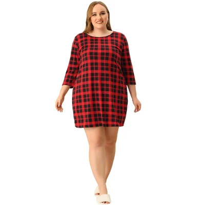 Agnes Orinda Women's Plus Size Knit 3/4 Sleeve Plaid Pajamas Sleepdress 2 Agnes Orinda Women's Plus Size Knit 3/4 Sleeve Plaid Pajamas Sleepdress - Image 2