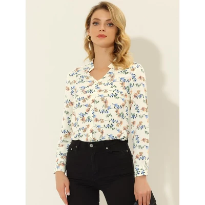 Allegra K Women's Work Office Button Up Shirt Cut-Out V Neck Floral Blouse 1 Allegra K Women's Work Office Button Up Shirt Cut-Out V Neck Floral Blouse