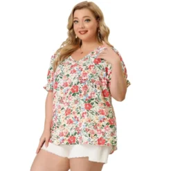 Agnes Orinda Women's Plus Size V Neck Ruffle Sleeve Floral Blouse 9 Agnes Orinda Women's Plus Size V Neck Ruffle Sleeve Floral Blouse -Avenue Sale Store GUEST 34b17366 5e89 40cd 8716 c274536f0793