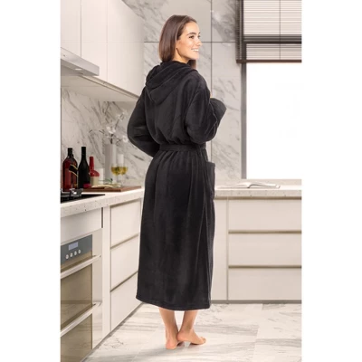 Women's Classic Winter Robe, Hooded Cozy Plush Fleece Bathrobe 2 Women's Classic Winter Robe, Hooded Cozy Plush Fleece Bathrobe - Image 2