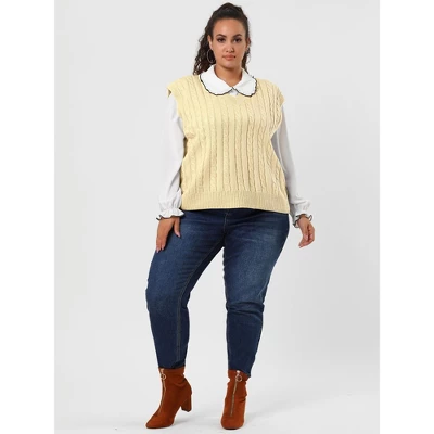 Agnes Orinda Women's Plus Size V Neck Knit Sleeveless Pullover Sweater Vests 2 Agnes Orinda Women's Plus Size V Neck Knit Sleeveless Pullover Sweater Vests - Image 2