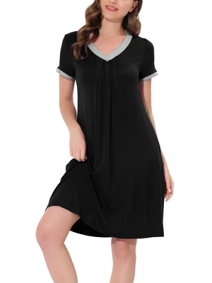 Cheibear Womens Sleepwear Lounge Dress V-Neck With Pockets Soft Nightshirt Pajama Nightgown 1 Cheibear Womens Sleepwear Lounge Dress V-Neck With Pockets Soft Nightshirt Pajama Nightgown
