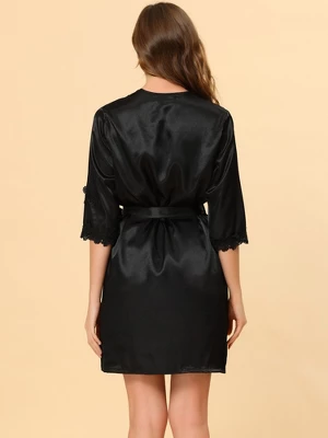 Cheibear Womens 4pcs Sleepwear Pjs Satin Lingerie Silk Cami With Shorts Robe Pajama Set 2 Cheibear Womens 4pcs Sleepwear Pjs Satin Lingerie Silk Cami With Shorts Robe Pajama Set - Image 2