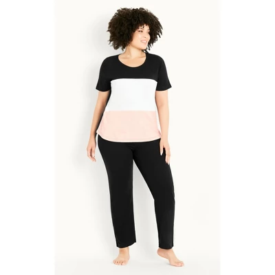 Women's Plus Size Color Block Sleep Set - Black | EVANS 3 Women's Plus Size Color Block Sleep Set - Black | EVANS - Image 3