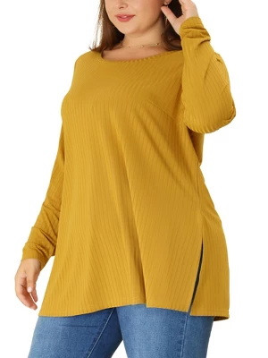 Agnes Orinda Women's Plus Size Plain Casual Split Side Long Sleeve Top 1 Agnes Orinda Women's Plus Size Plain Casual Split Side Long Sleeve Top