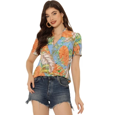 Allegra K Women's Summer Tropical Floral Printed Tops Short Sleeve V Neck Blouse 6 Allegra K Women's Summer Tropical Floral Printed Tops Short Sleeve V Neck Blouse - Image 6