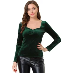 Allegra K Women's Sweetheart Neckline Tops Pleated Front Long Sleeve Retro Velvet Blouse 11 Allegra K Women's Sweetheart Neckline Tops Pleated Front Long Sleeve Retro Velvet Blouse -Avenue Sale Store GUEST 394acdf7 9acb 41de 96ba 73399b6dd345