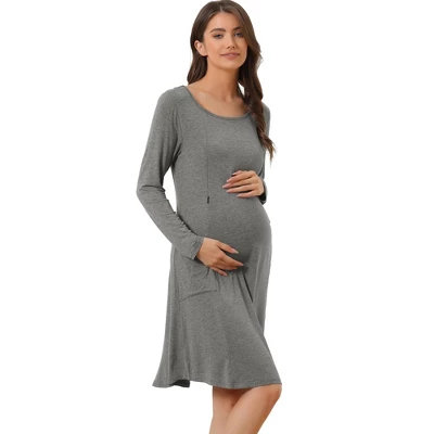 Cheibear Womens Casual Round Neck Maternity Long Sleeve Loungewear Dress With Pockets 7 Cheibear Womens Casual Round Neck Maternity Long Sleeve Loungewear Dress With Pockets - Image 7