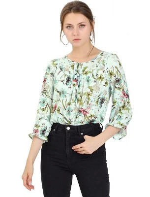 Allegra K Women's Floral Bow Tie Neck Vintage 3/4 Sleeve Blouse 7 Allegra K Women's Floral Bow Tie Neck Vintage 3/4 Sleeve Blouse - Image 7