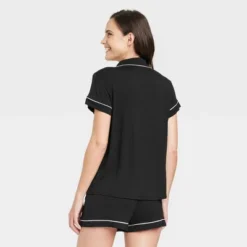 Women's Beautifully Soft Short Sleeve Notch Collar Top And Shorts Pajama Set - Stars Above