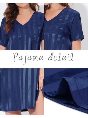 Cheibear Womens Sleepwear Pajama Dress Lounge Short Sleeve Striped Nightgown 3 Cheibear Womens Sleepwear Pajama Dress Lounge Short Sleeve Striped Nightgown - Image 3
