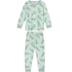 Cheibear Christmas Tree Long Sleeve Tops With Pants Lounge Family Pajama Sets Green