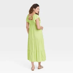 Flutter Short Sleeve Woven Midi Maternity Empire Waist Dress - Isabel Maternity By Ingrid & Isabelâ„¢ Green XXL