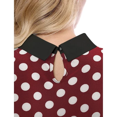 Allegra K Women's Polka Dots Contrast Peter Pan Collar Top 3/4 Sleeves Blouse 5 Allegra K Women's Polka Dots Contrast Peter Pan Collar Top 3/4 Sleeves Blouse - Image 5