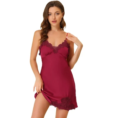Allegra K Women's Satin V-Neck Lace Cami Mini Pajama Dress 10 Allegra K Women's Satin V-Neck Lace Cami Mini Pajama Dress - Image 10