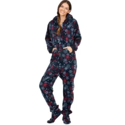 Footed Pajamas - Winter Whiteout Adult Hoodie Fleece Onesie