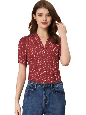Allegra K Women's Heart-Shaped Polka Dots V Neck Short Sleeve Button Down Vintage Blouse 7 Allegra K Women's Heart-Shaped Polka Dots V Neck Short Sleeve Button Down Vintage Blouse - Image 7