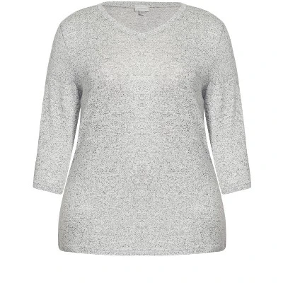 Women's Plus Size V Plain Hacci Top - Gray | AVENUE 4 Women's Plus Size V Plain Hacci Top - Gray | AVENUE - Image 4