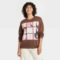 Women's Barbie Squares Cozy Graphic Sweatshirt - Brown -Avenue Sale Store GUEST 4110e140 946e 4d15 ab97 92fc36a2a8de