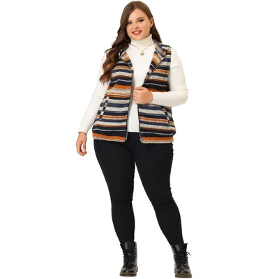Agnes Orinda Plus Size Jacket For Women Pullover Zip Up Stripe Printed Sleeveless Knit Boho Vest Hoodie 2 Agnes Orinda Plus Size Jacket For Women Pullover Zip Up Stripe Printed Sleeveless Knit Boho Vest Hoodie - Image 2