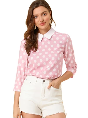Allegra K Women's Polka Dots Contrast Peter Pan Collar Top 3/4 Sleeves Blouse 10 Allegra K Women's Polka Dots Contrast Peter Pan Collar Top 3/4 Sleeves Blouse - Image 10
