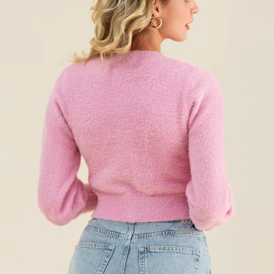 Women's V Neck Pull Over Crop Long Sleeve Sweater - Cupshe 3 Women's V Neck Pull Over Crop Long Sleeve Sweater - Cupshe - Image 3