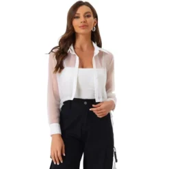 Allegra K Women's Button Front Tie Hem Point Collar Mesh Sheer Long Sleeve Shirt 15 Allegra K Women's Button Front Tie Hem Point Collar Mesh Sheer Long Sleeve Shirt -Avenue Sale Store GUEST 4bbcfa4a 6663 4834 bd04 0c9e1de39426