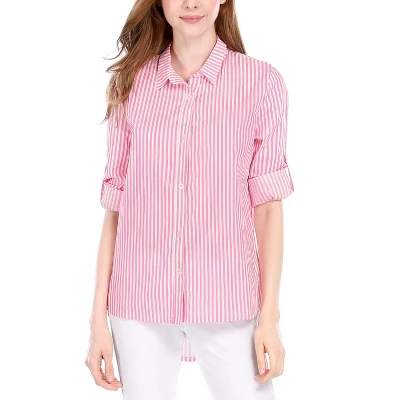 Allegra K Women's Striped Button Down Roll-up Long Sleeves Point Collar Shirt 2 Allegra K Women's Striped Button Down Roll-up Long Sleeves Point Collar Shirt - Image 2