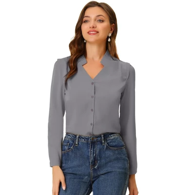 Allegra K Women's Elegant V Neck Work Office Button Up Shirt 16 Allegra K Women's Elegant V Neck Work Office Button Up Shirt - Image 16