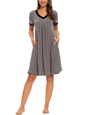 Cheibear Womens Sleepwear Lounge Dress V-Neck With Pockets Soft Nightshirt Pajama Nightgown 10 Cheibear Womens Sleepwear Lounge Dress V-Neck With Pockets Soft Nightshirt Pajama Nightgown - Image 10