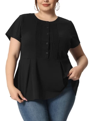 Agnes Orinda Women's Plus Size Pintuck Half Placket Button Front Peplum Blouses 7 Agnes Orinda Women's Plus Size Pintuck Half Placket Button Front Peplum Blouses - Image 7