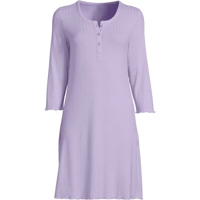 Lands' End Women's Pointelle Rib 3/4 Sleeve Knee Length Nightgown 3 Lands' End Women's Pointelle Rib 3/4 Sleeve Knee Length Nightgown - Image 3