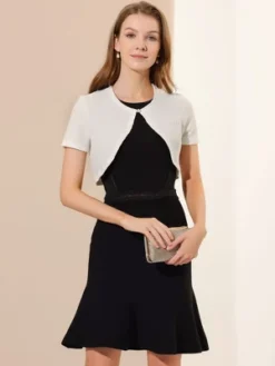 Allegra K Women's Cropped Cardigan Open Front Knitted Button Bolero Shrug