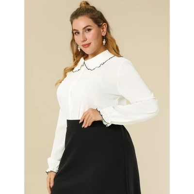 Agnes Orinda Women's Plus Size Elegant Office Peter Pan Collar Long Sleeves Button-Up Shirt 3 Agnes Orinda Women's Plus Size Elegant Office Peter Pan Collar Long Sleeves Button-Up Shirt - Image 3