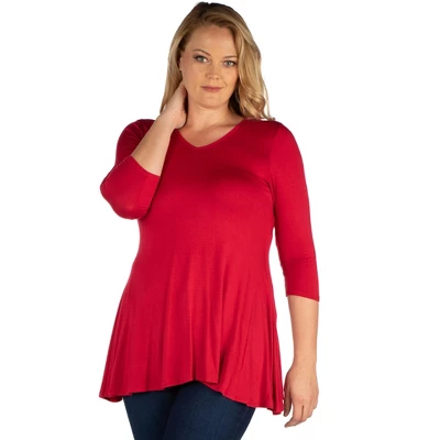 24seven Comfort Apparel Womens Plus Size Three Quarter Sleeve V-Neck Tunic Top 11 24seven Comfort Apparel Womens Plus Size Three Quarter Sleeve V-Neck Tunic Top - Image 11