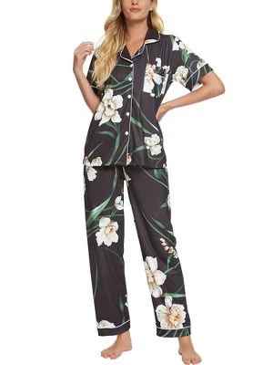 Cheibear Womens 2pcs Floral Button Down Pajama Set Nightwear Sleepwear 6 Cheibear Womens 2pcs Floral Button Down Pajama Set Nightwear Sleepwear - Image 6