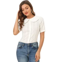 Allegra K Women's Peter Pan Collar Swiss Dots Short Sleeves Button Front Shirt 14 Allegra K Women's Peter Pan Collar Swiss Dots Short Sleeves Button Front Shirt -Avenue Sale Store GUEST 55b06093 0f77 4eec 907d e692c605c5e7