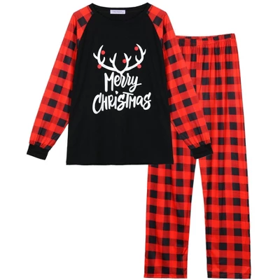 Cheibear Christmas Deer Loungewear Long Sleeves Tee Plaid Pants 2 Piece Family Pajama Sets 1 Cheibear Christmas Deer Loungewear Long Sleeves Tee Plaid Pants 2 Piece Family Pajama Sets