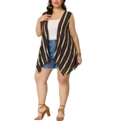 Agnes Orinda Plus Size Cardigans For Women Irregular Hem Boho Striped Sleeveless Cardigans -Avenue Sale Store GUEST 569121be ba07 4cb2 b1f7 4948a049d822